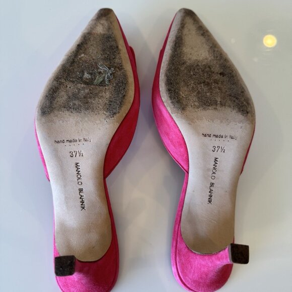 Manolo Blahnik Maysale Pink Suede Mule Kitten Heels Pumps - Picture 6 of 7